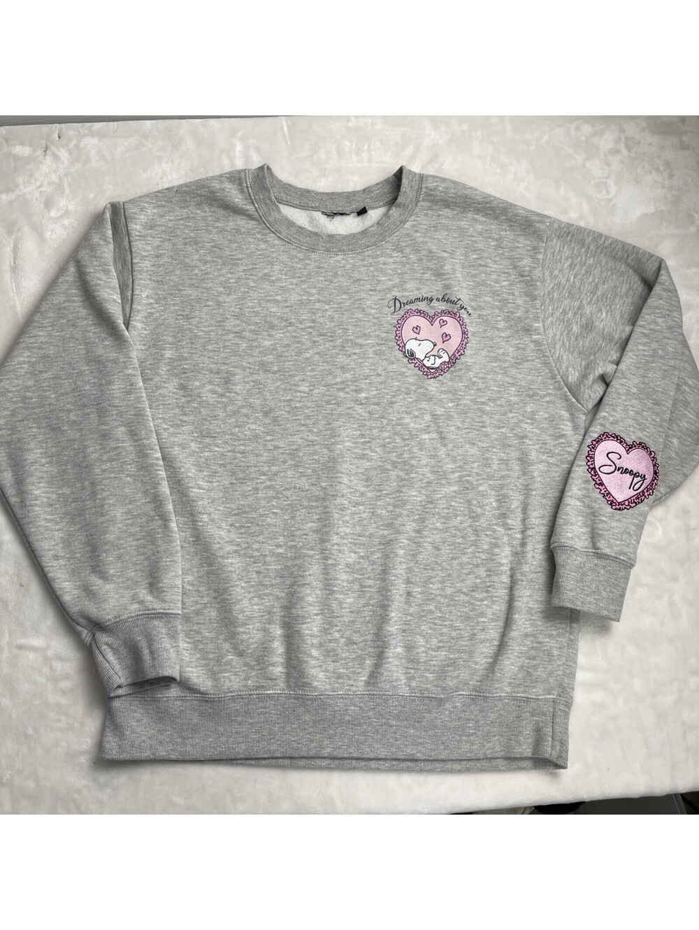 Peanuts Snoopy Dreaming About You Heather Gray Sweatshirt Large